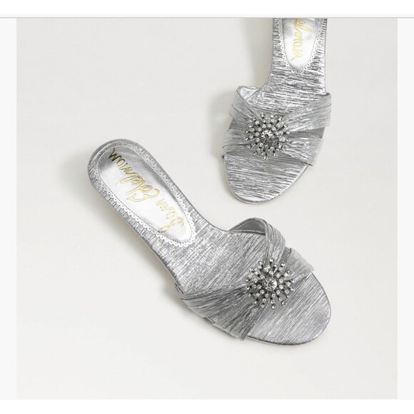 NIB Sam Edelman Women's Cindie Kitten Heel Mule In Soft Silver Satin Size 7 Sexy - Picture 11 of 12